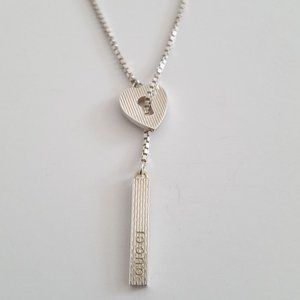Gucci Heart Bar Lariat Necklace - Sterling Silver